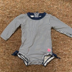 Ruffle Butts Blue And White Striped Baby Swimsuit 6-12 Months